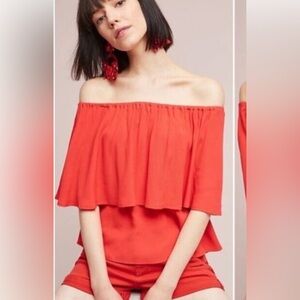 Anthropologie Red Top NWT Maya Blouse M Holding Horses Off Shoulder